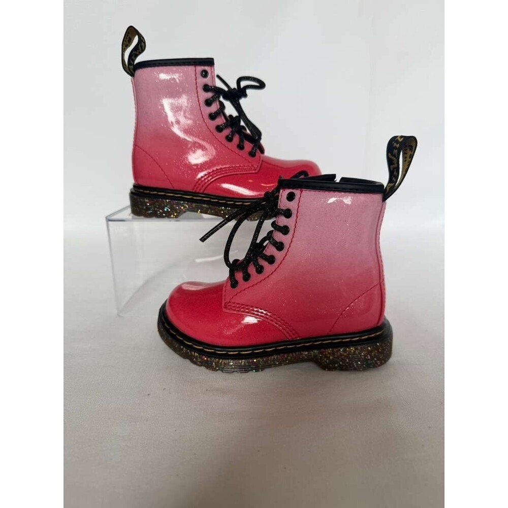 Dr. Martens Kids Pink Patent Boots Glitter Sole Side Zip US 7